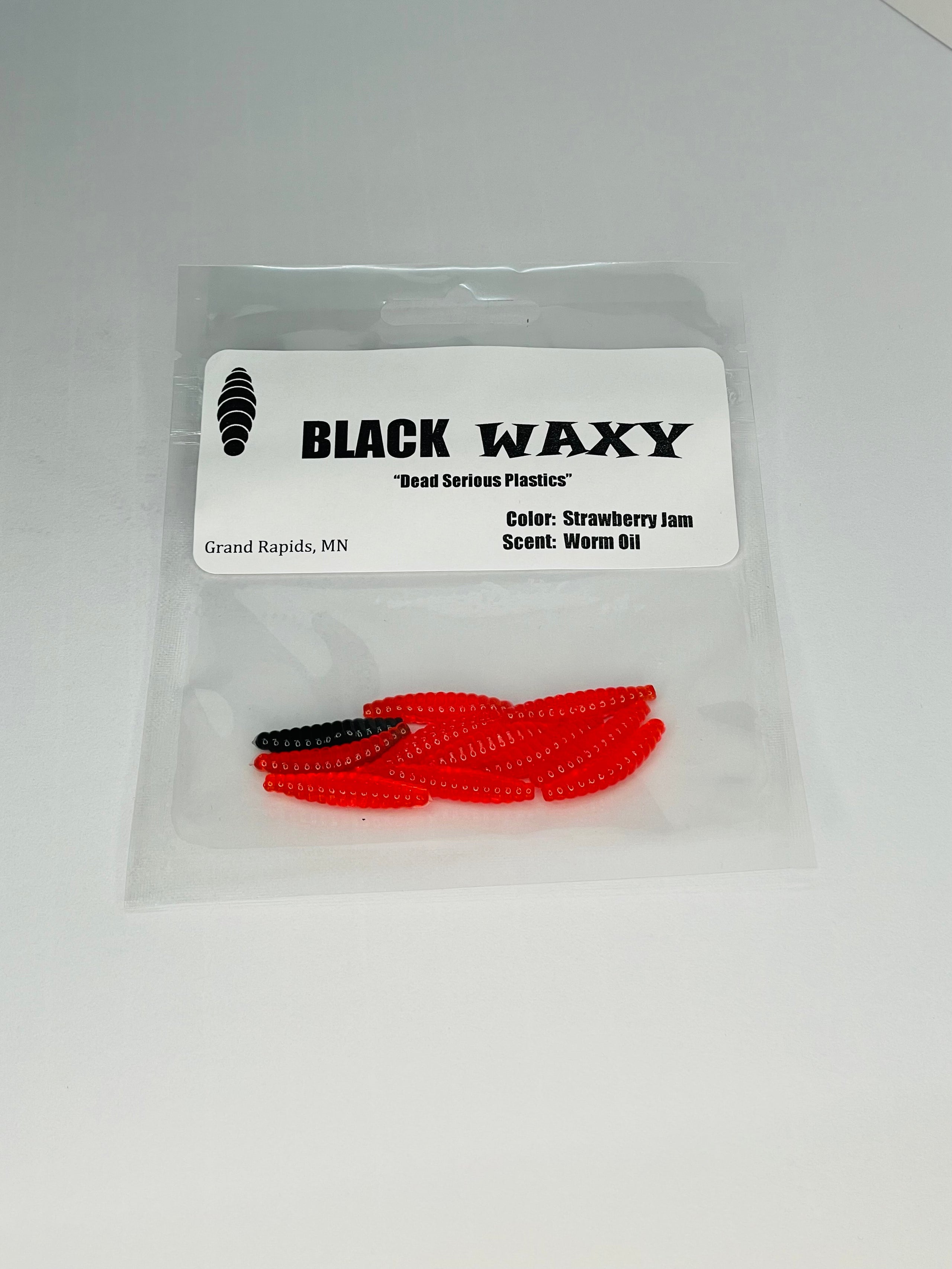 Black Waxy, Sinking Soft Plastic Strawberry Jam Wax Worm, Black Waxy Inc